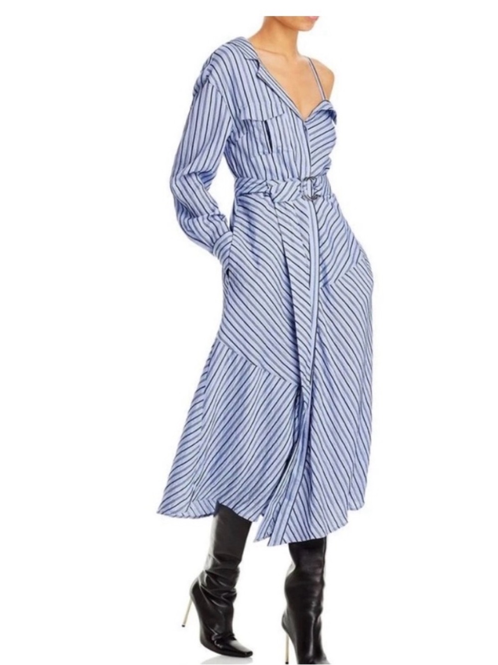 Cinq a sept Striped Blue Shirt Dress with Waist Tied